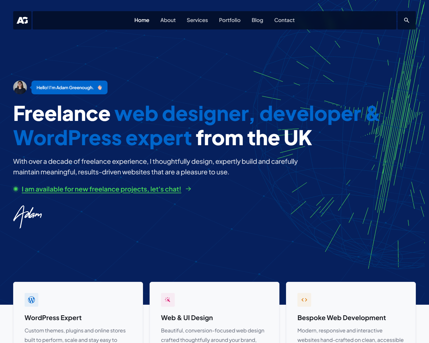 Adam Greenough portfolio screenshot
